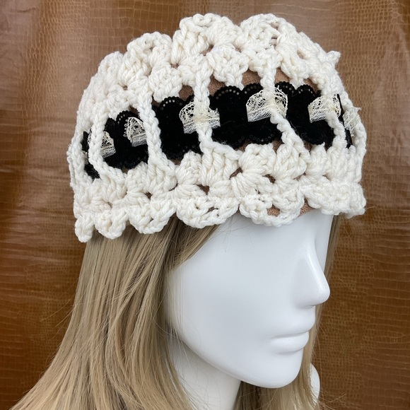 Handmade cashmere lined chunky knit winter ear warmer headband one of a kind - Picture 1 of 12